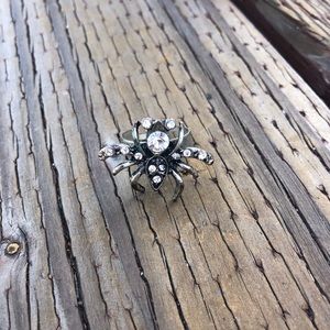 Silver tone Rhinestone Studded Spider Ring size 7
